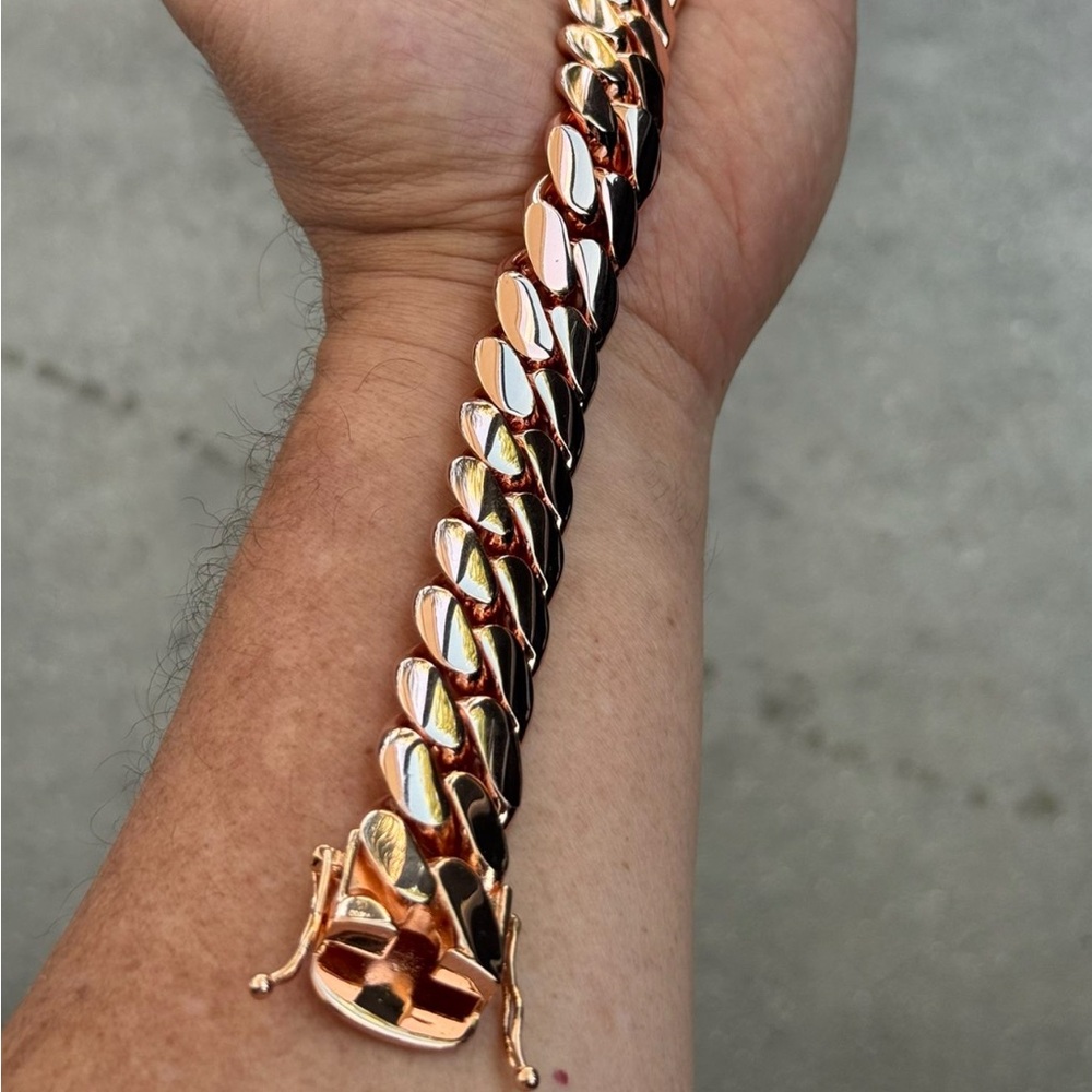 18k & 14k 20mm Miami Cuban Link Pink Red Rose Gold Plated Bracelet - 8inch